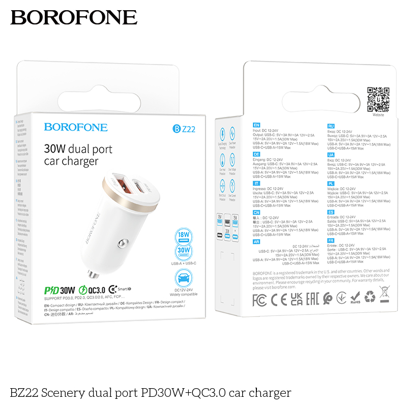 BOROFONE BZ22 Scenery dual-port car charger PD 30 W NZ 9